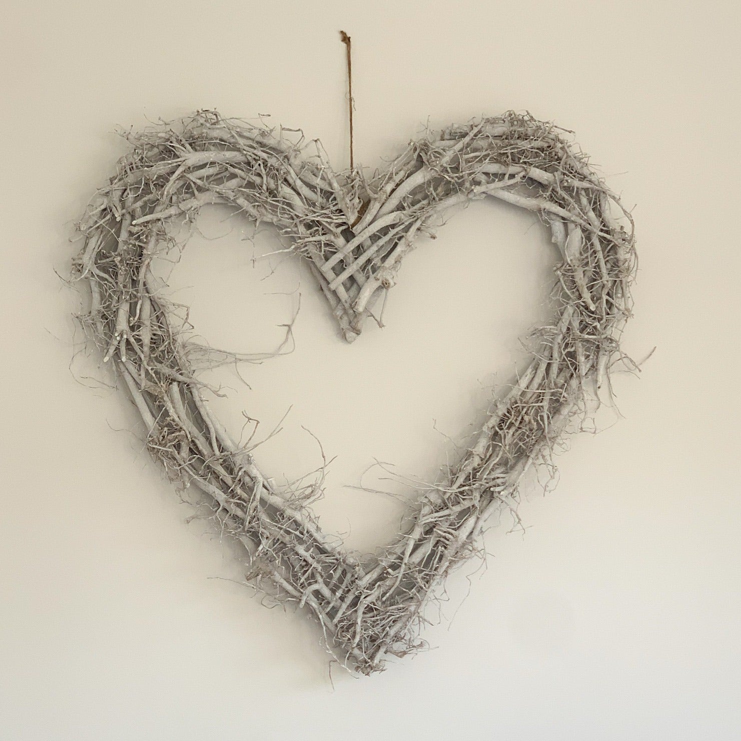 Large Whitewashed Rustic Twig Heart