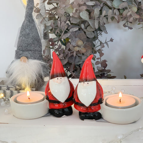 Nordic Red and White Santa Tea-light Holders - Set of Two
