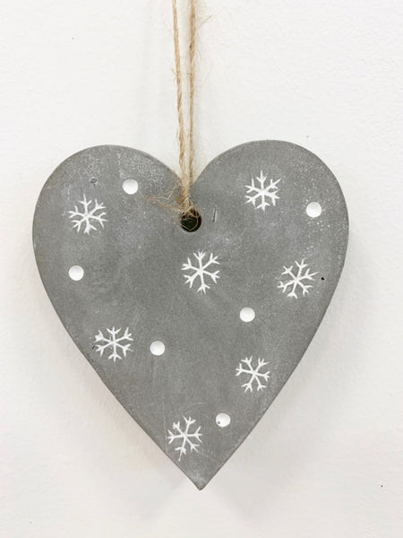 Snowflake Detail Cement Hanging Heart