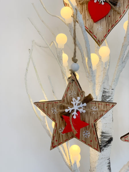 Hanging Wooden Nordic Decorations - Box of 6