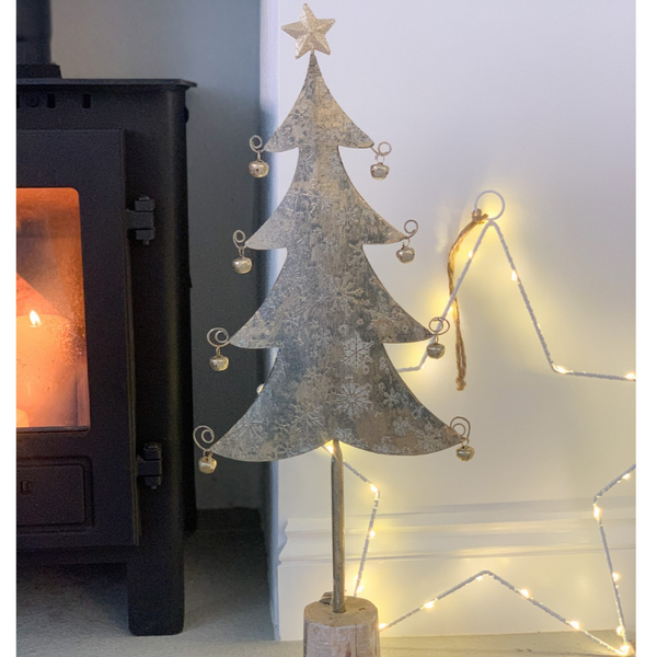 Large Metal and Wooden Christmas Tree With Bells