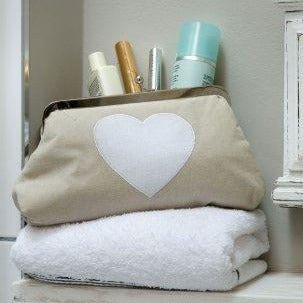 Natural and White Heart Cosmetic Bag