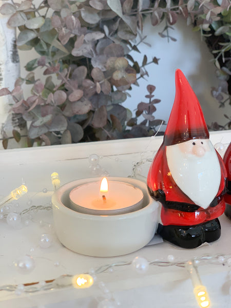 Nordic Red and White Santa Tea-light Holders - Set of Two