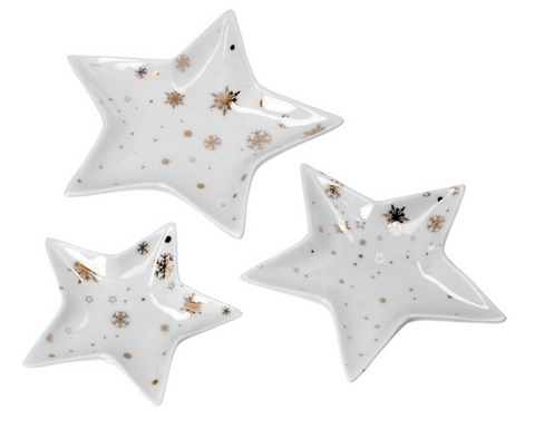 Gold Snowflake Detail Ceramic Dishes - Set of 3