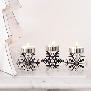 Silver Snowflake Tea-Light Holders - S/2