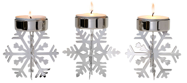 Silver Snowflake Tea-Light Holders - S/2