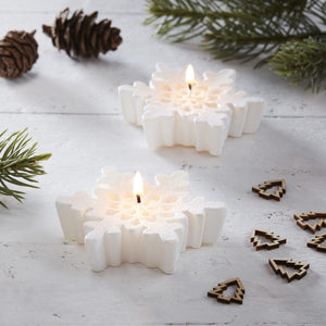 White Glitter Detail Snowflake Candle S/3