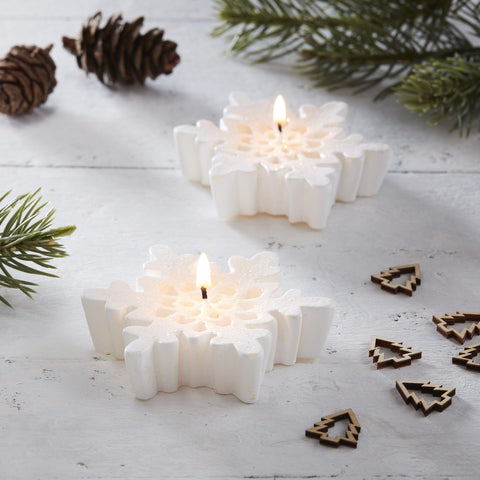 White Glitter Detail Snowflake Candle S/3