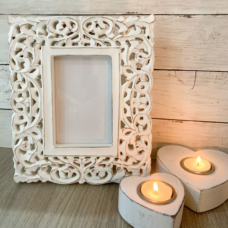 White Hand Carved Filigree Frame