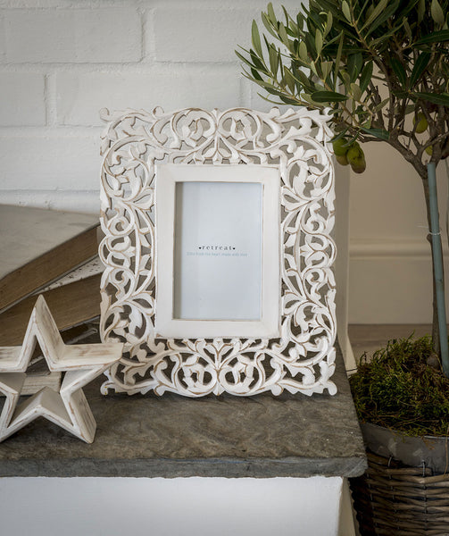 White Hand Carved Filigree Frame