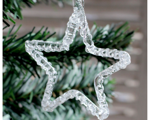 Silver Glitter Glass Star Hanging Ornament