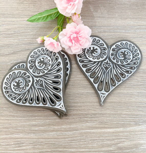 Grey Heart Ornate Coasters