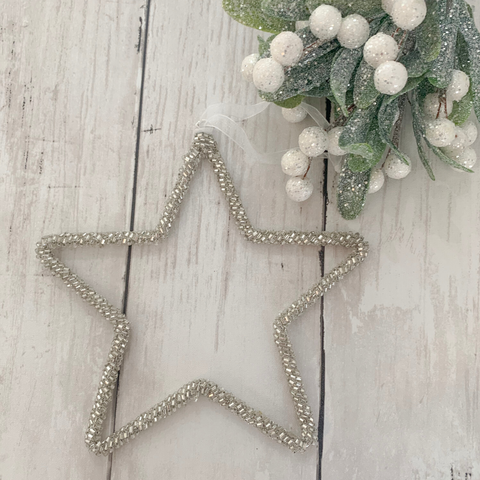 Silver Beaded Hanging Star - 15cm