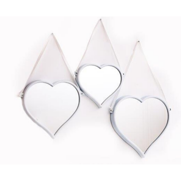 S/3 Hanging White Heart Mirrors