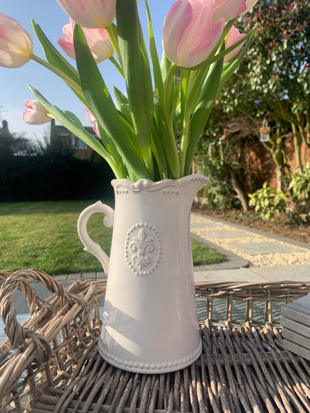 White Fleur De Lis Ceramic Jug