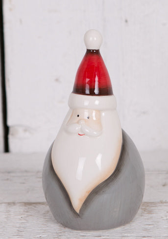 Plump Grey & Red Ceramic Santas - Two Sizes Available