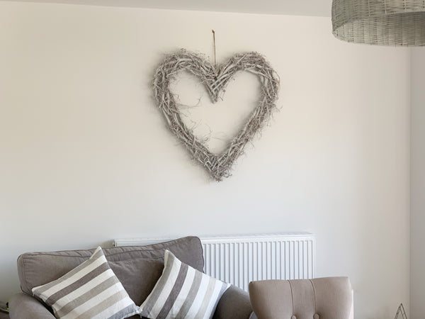 Large Whitewashed Rustic Twig Heart