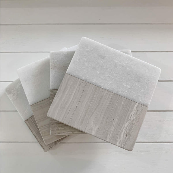 Marble and Wood Effect Square Coasters