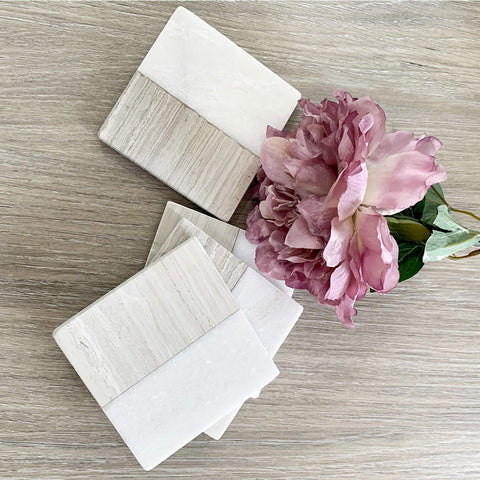 Marble and Wood Effect Square Coasters