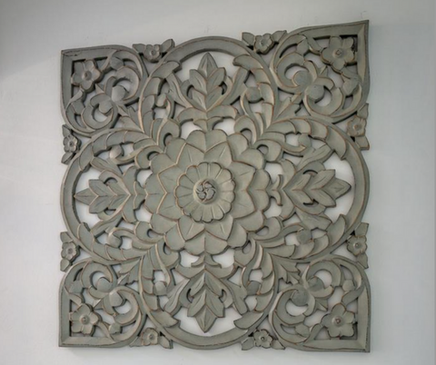 Flower Detail Large Grey Carved Wall Panel
