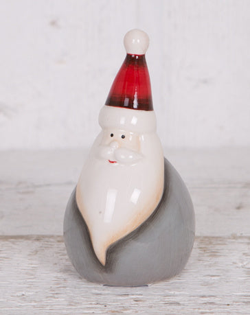 Plump Grey & Red Ceramic Santas - Two Sizes Available