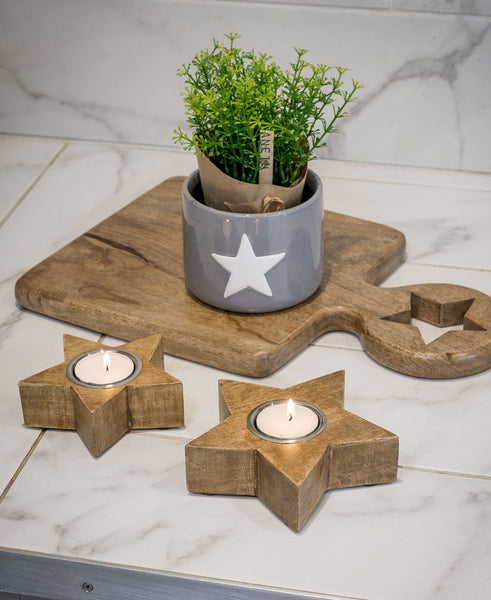 Natural Star Candle Holders S/2