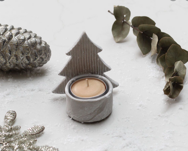 S/2 Rustic Concrete Christmas Tree Tea-light holder