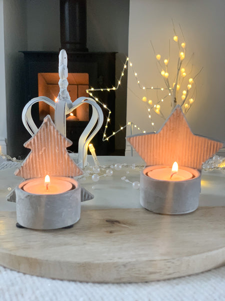 S/2 Rustic Concrete Christmas Tree Tea-light holder