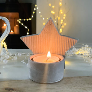 S/2 Rustic Concrete Star Tea-light Holder