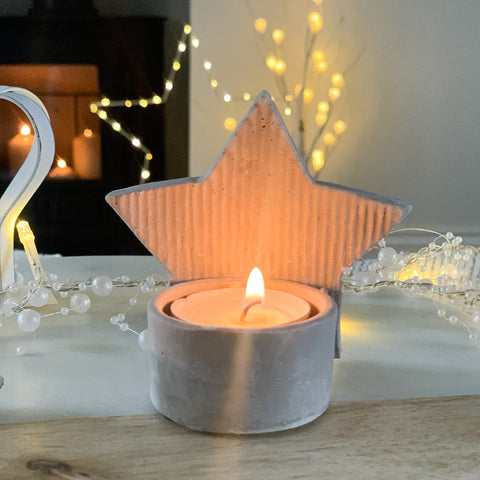 S/2 Rustic Concrete Star Tea-light Holder