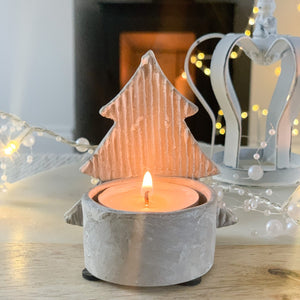 S/2 Rustic Concrete Christmas Tree Tea-light holder