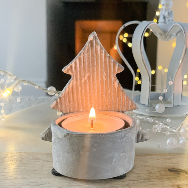 S/2 Rustic Concrete Christmas Tree Tea-light holder