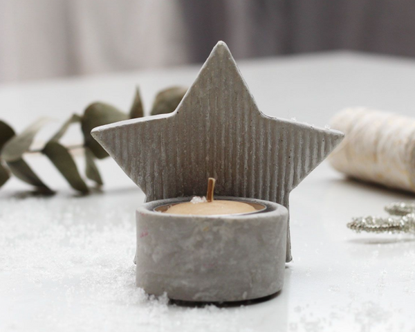 S/2 Rustic Concrete Star Tea-light Holder