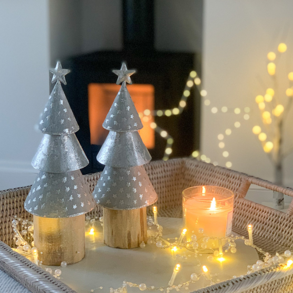 Silver and Wooden Star Detail Christmas Tree