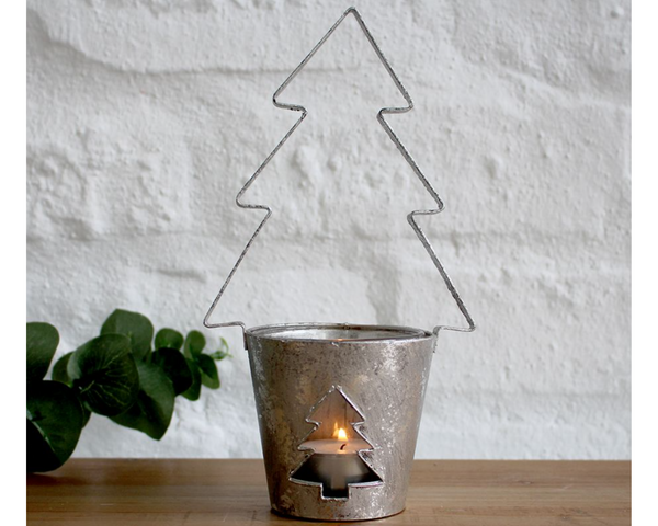 Silver Christmas Tree Tea-light Holder