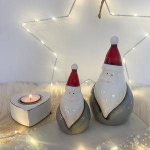 Plump Grey & Red Ceramic Santas - Two Sizes Available