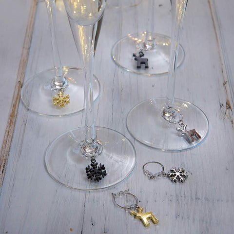 Snowflake and Reindeer Christmas Glass Charms