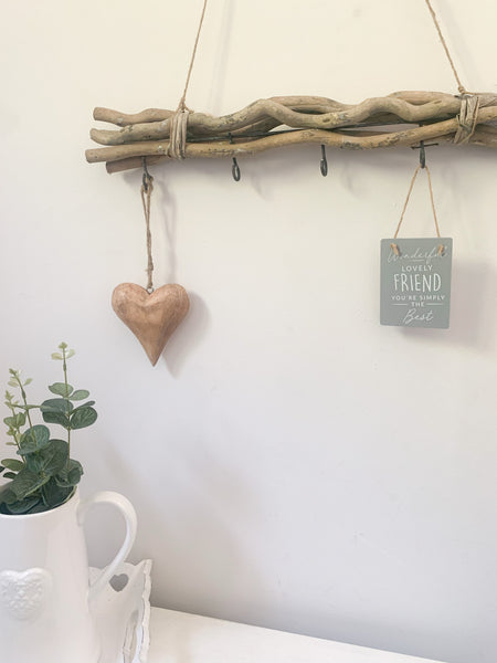 Natural solid wooden hanging heart