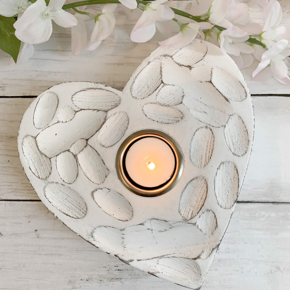 White Fingerprint Heart Tea Light Holder