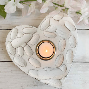 White Fingerprint Heart Tea Light Holder