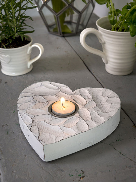 White Fingerprint Heart Tea Light Holder