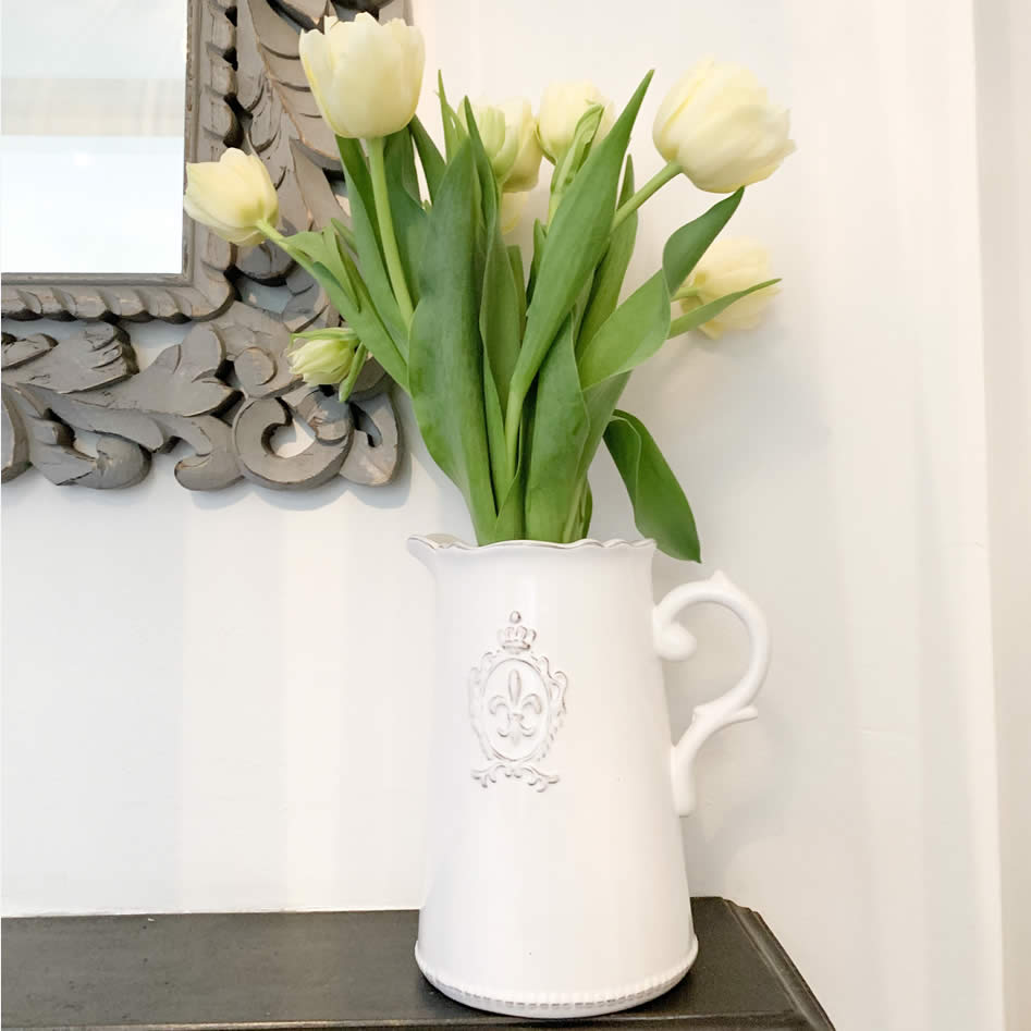 White Fleur De Lis Ceramic Jug