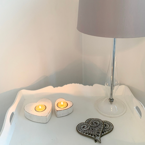 Small White Heart Tealight Holder